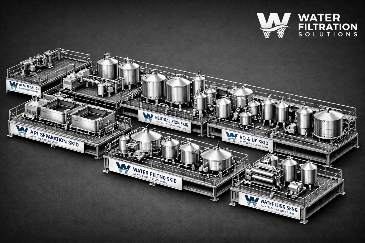 Modular industrial water treatment skids and process units