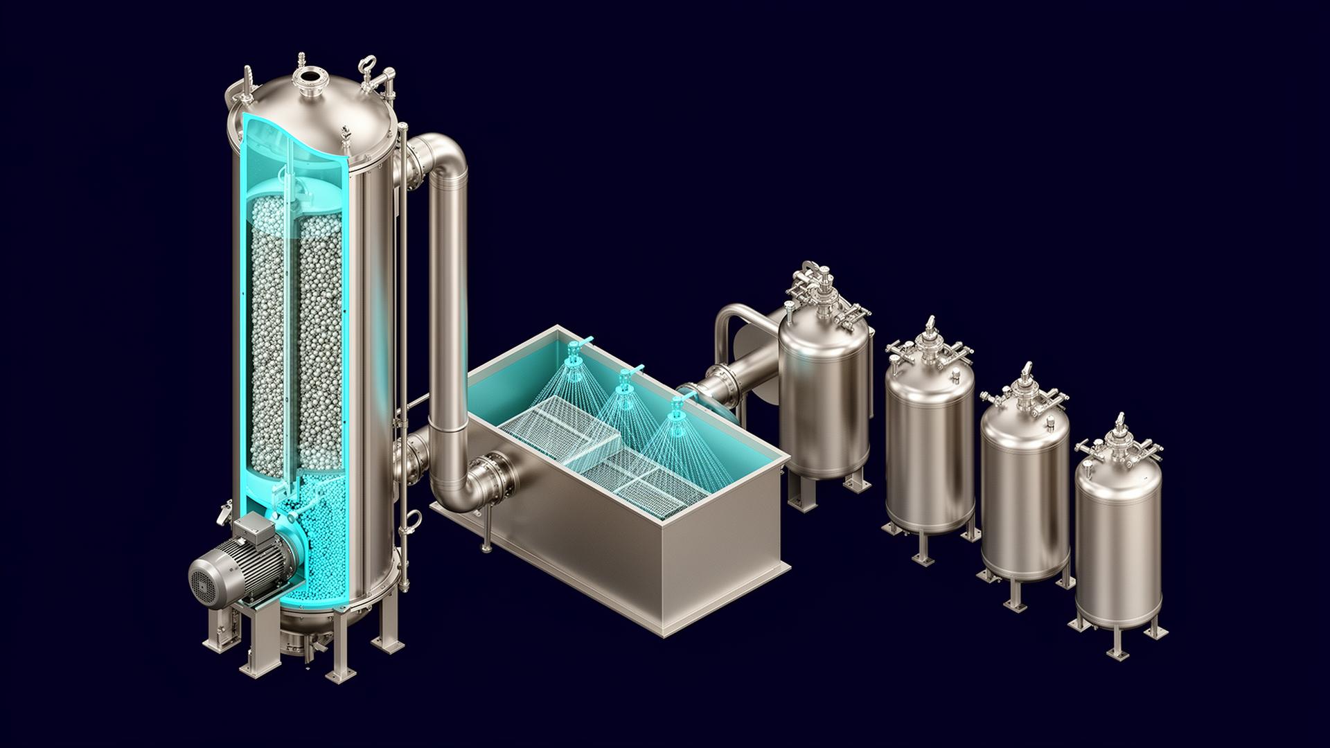Vertical Air Stripper + Scrubber + GAC Polisher 3D illustration