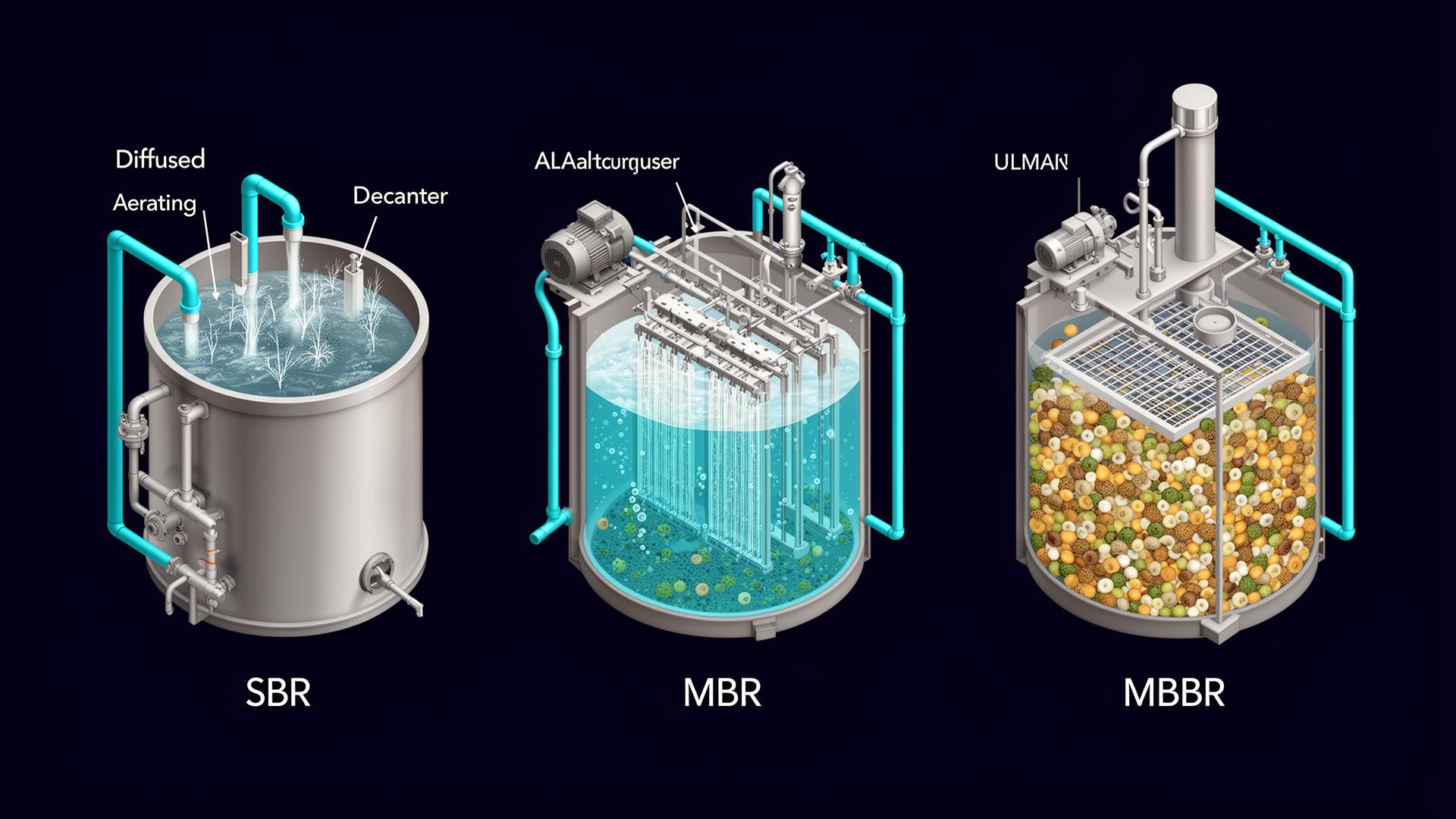 Biological Reactor System (SBR / MBR / MBBR) 3D illustration
