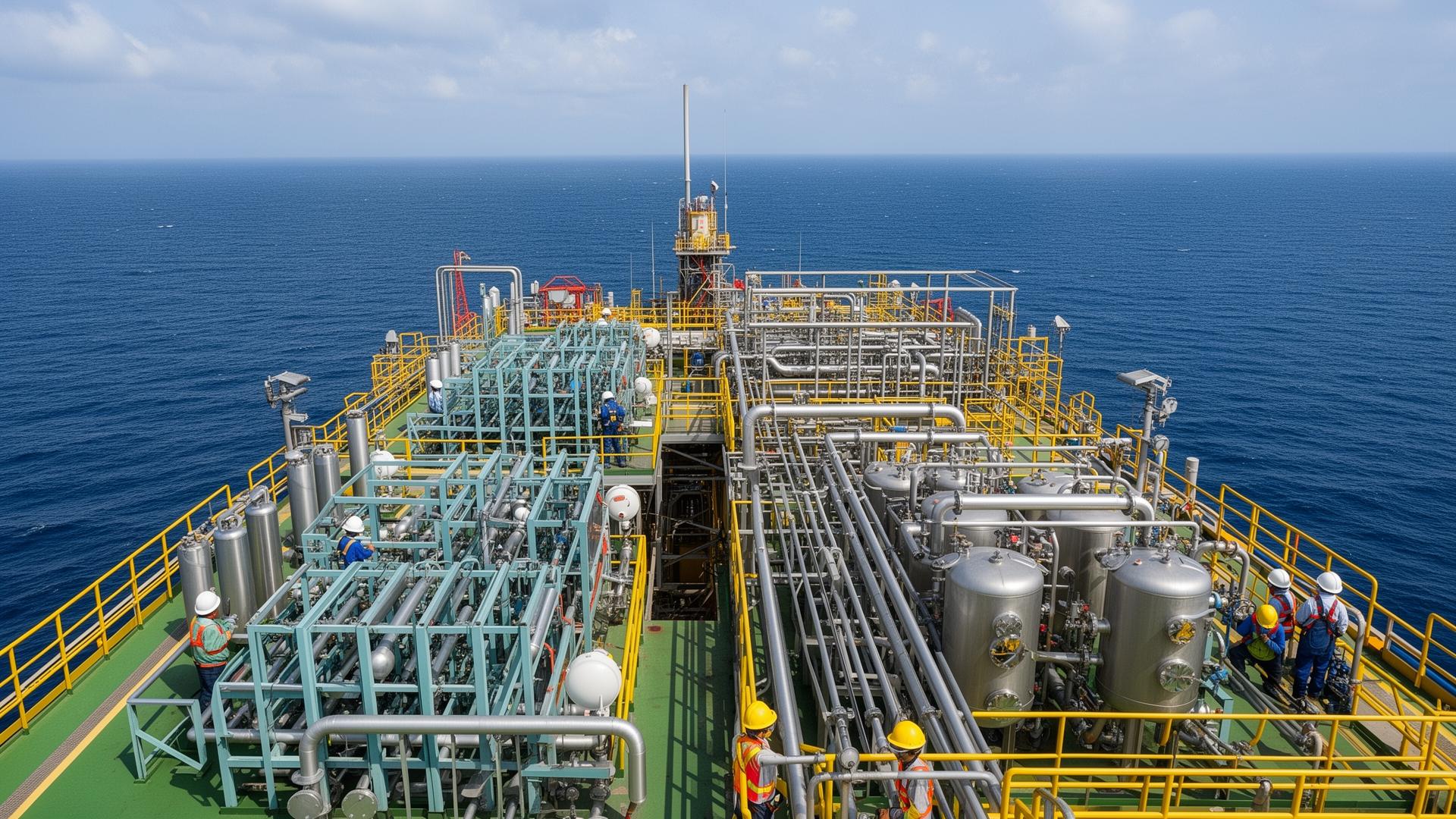 Upstream oilfield produced-water treatment facility at sunrise